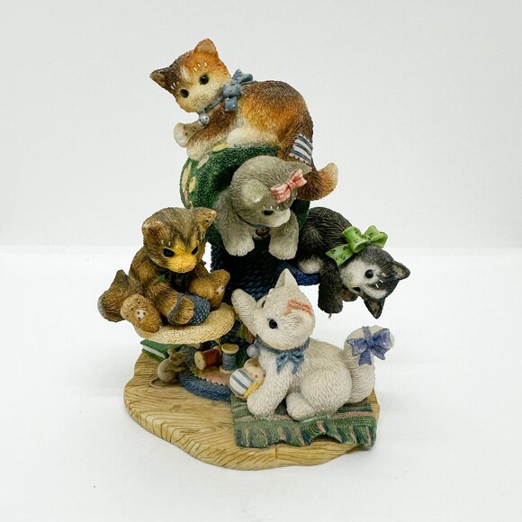 Vtg Calico Kittens Enesco Cat Cats Figurine Five Family Kids Kittens Kaboodle - Picture 1 of 6